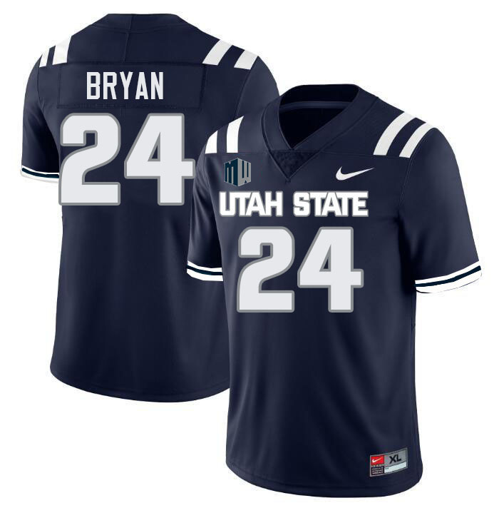 Utah State Aggies #24 Gabriel Bryan College Football Jerseys Stitched Sale-Navy
